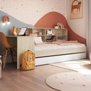 Ver imagem 1 de Cama Solteiro Infanto Juvenil com Escrivaninha para Estudo Estante e Cama Auxiliar Carvalho/branco -