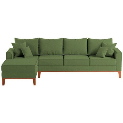 Sofá 4 Lugares Beny com Chaise Esquerdo Linho Verde Oliva