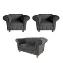 Ver imagem 1 de Conjunto Chesterfield Namoradeira + 2 Poltronas Luiz Xv Suede Cinza Chumbo/ Decoração, Barbearia, Sa