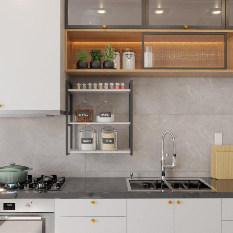 Prateleira Industrial para Cozinha - Nicho MDF - Estante de Parede