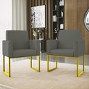 Ver imagem 7 de Kit Sofá 2 Lugares + 2 Poltronas Recepção Sala Base Dourada Cor:cinza Cinza