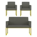 Ver imagem 1 de Kit Sofá 2 Lugares + 2 Poltronas Recepção Sala Base Dourada Cor:cinza Cinza
