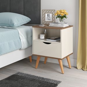 Mesa de Cabeceira Fox Luxo 1g Pés Retro - Off White/nature