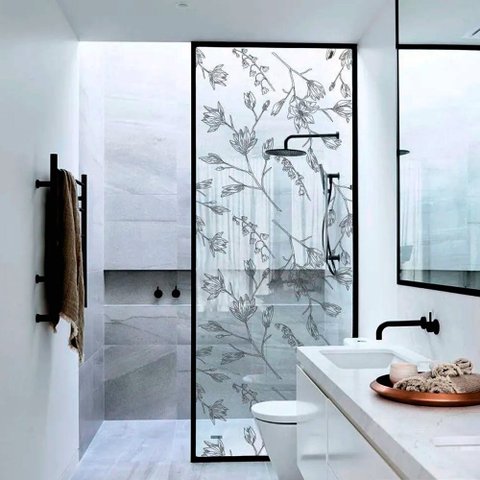 Adesivo Para Vidro Box Banheiro Jateado Decorado Delicado Prova D'Agua - 0,80 x 2,00m