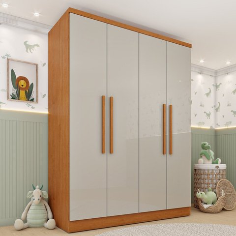 Guarda Roupa Infantil 4 Portas 2 Gavetas 133cm Harmonia Yescasa Bege/Cinamomo/Off White