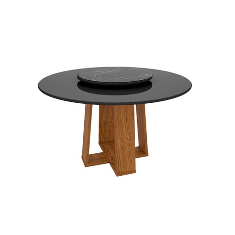 Mesa de Jantar Redonda Isabela 1,35m com Tampo Giratório Ypê/Nero/Preto - New Ceval