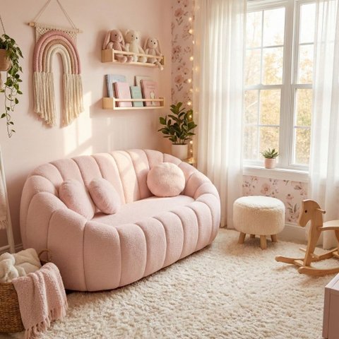 Sofá Curvo Orgânico Confortável Concha Bouclê Rosê - Vimont Moveis