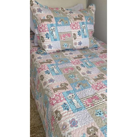 Cobre Leito Dupla Face Infantil Solteiro 2pçs Estampado:bege