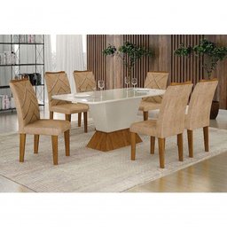 Mesa de Jantar 6 Lugares 1,80m Mdf/vidro Freijó/off White - 2