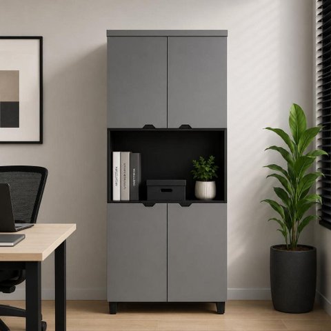 Armário Alto Estante para Escritório com 4 Portas e Prateleiras 80 x 45 x 160 cm F5 Office