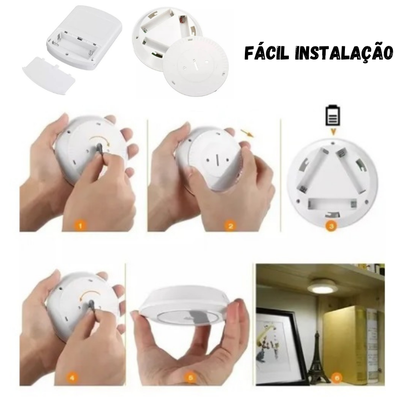 Kit 3 Luminaria Controle Remoto Led Spot Lampada Sem Fio Fácil Instalação Teto Parede Armários - 3