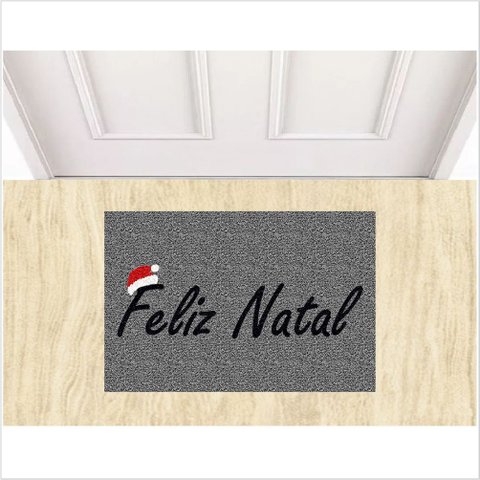 TAPETE FELIZ NATAL NA COR CINZA GORRO PAPAI NOEL. DECORAÇÃO DE NATAL PARA QUARTO, SALA, BANHEIRO