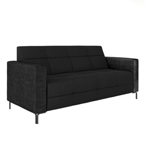 Sofá Living Decorativo Houston 2 Lugares 160cm Pés em Metal Veludo/ Pu Preto/ Preto G33 - Gran Belo