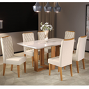 Ver imagem 1 de Mesa de Jantar Retangular Castelli com 6 Cadeiras Iza Mel/bege/vd Off White - Casa Giulia