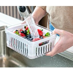 Organizador De Geladeira Com Cesto Escorredor 2,2L Organizador Clear Fresh Para Legumes OU - 7