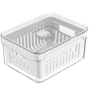 Organizador De Geladeira Com Cesto Escorredor 2,2L Organizador Clear Fresh Para Legumes OU