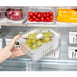 Organizador De Geladeira Com Cesto Escorredor 2,2L Organizador Clear Fresh Para Legumes OU - 6