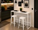 Ver imagem 1 de Mesa Jantar Aparador Bancada Alta Industrial 130x60cm Tampo Branco Pés Branco