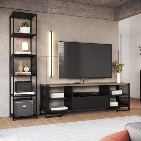 Conjunto Sala Industrial Rack e Estante Preto Placa e Ponto P1017 P1023