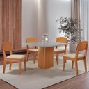 Ver imagem 1 de Mesa de Jantar Eloise 90cm Tampo Mdf 4 Cadeiras Copper Veludo Creme /nat/off/serig. Off