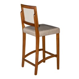 Banqueta Alta Roma Rattan Luxo Balcão Banco Puff Pés Madeira em Madeira Maciça Premium Cor Bege - 2