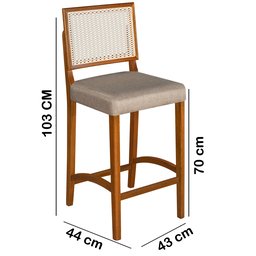 Banqueta Alta Roma Rattan Luxo Balcão Banco Puff Pés Madeira em Madeira Maciça Premium Cor Bege - 5