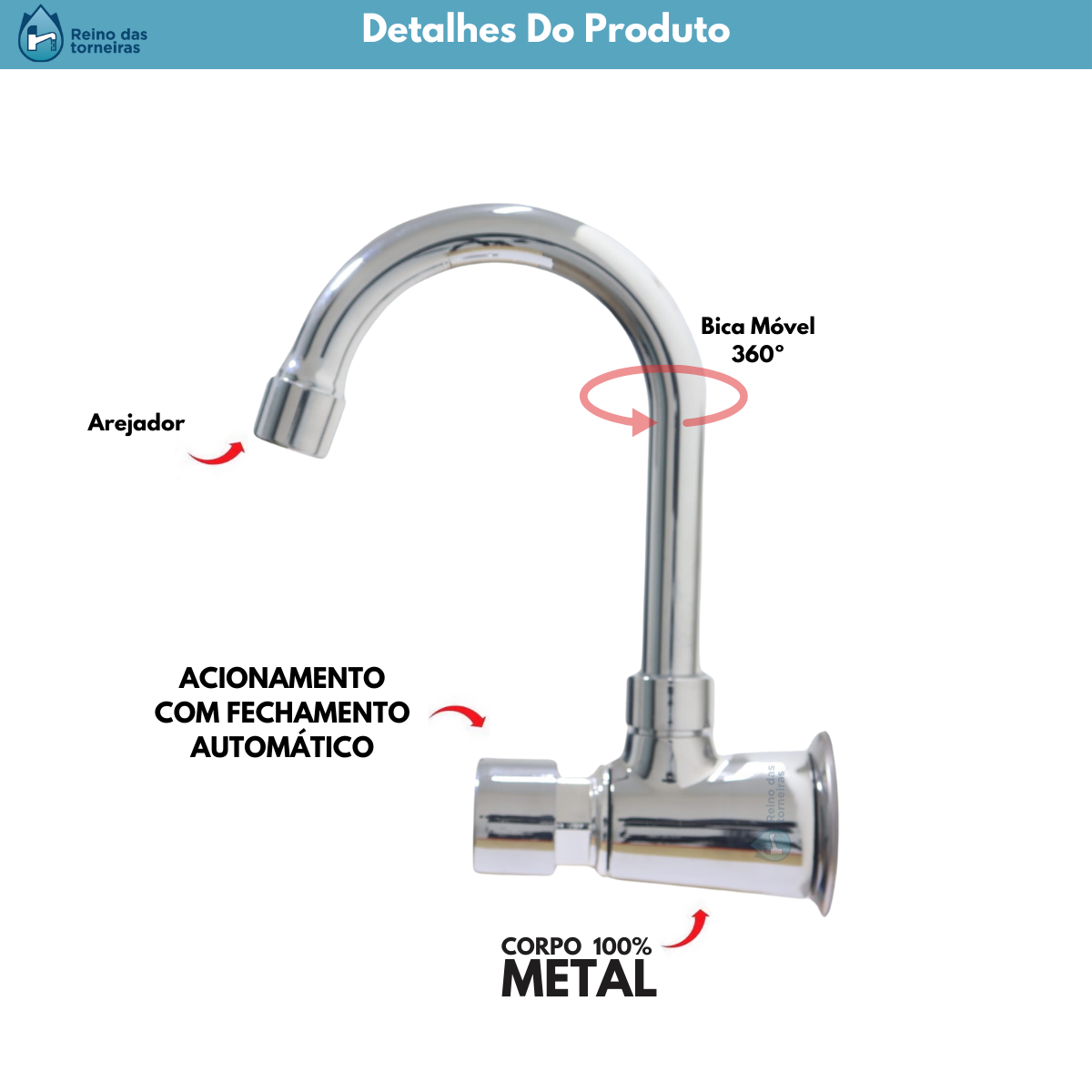 Torneira Banheiro Lavatório Fechamento Automático Bica Móvel Metal Cromado - 6