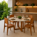 Ver imagem 1 de Conj Mesa Redonda 110cm Tampo Vidro 4 Cadeira Madeira Maciça Sala Jantar Area Gourmet