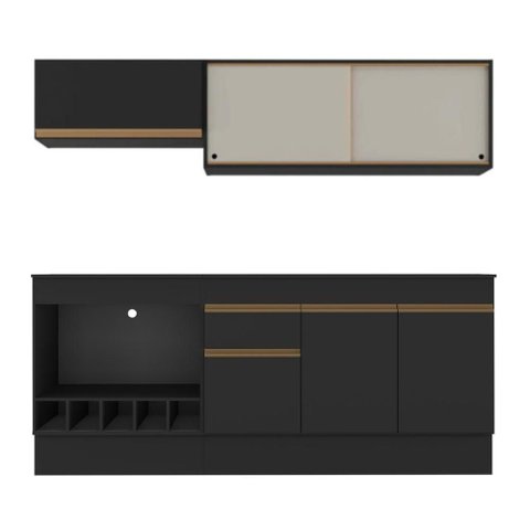 Armário de Cozinha Modulada Completa com Balcão e Rodapé 190cm Veneza Multimóveis MP2458 Preto