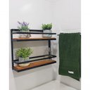 Ver imagem 2 de Prateleira Ferro Dupla Preta Madeira 2 Andares 40 Cm Altura