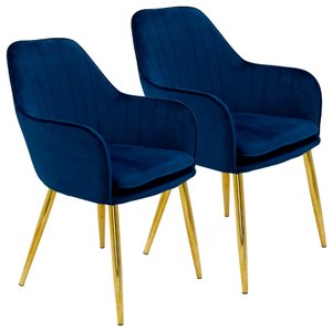 Kit 2 Cadeiras Poltrona Lines Base Dourada Recepção Sala Decorativa Suede - Azul
