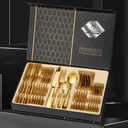 Ver imagem 4 de Faqueiro Aço Inox 24 Peças Dourado Caixa Preta Luxo