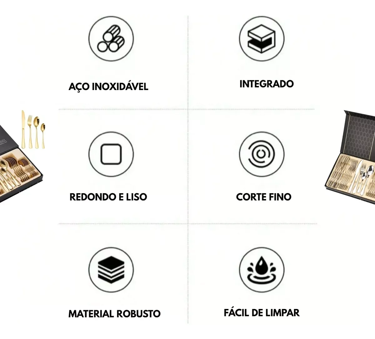 Faqueiro Aço Inox 24 Peças Dourado Caixa Preta Luxo - 7
