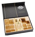 Ver imagem 2 de Faqueiro Aço Inox 24 Peças Dourado Caixa Preta Luxo