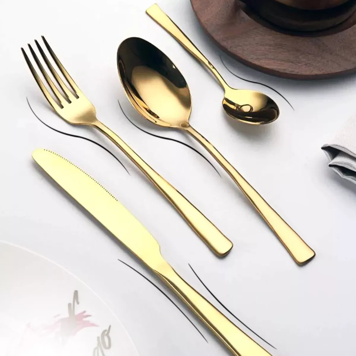 Faqueiro Aço Inox 24 Peças Dourado Caixa Preta Luxo - 5