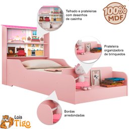 Cama Casinha Infantil Princesa Liz com Prateleiras e Grade de Proteção Rosa - 3
