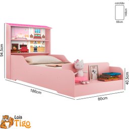 Cama Casinha Infantil Princesa Liz com Prateleiras e Grade de Proteção Rosa - 4