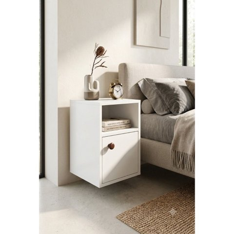 Kit 2 Mesas de Cabeceira Suspensas 25cm com Porta e Nicho MDF 15mm Branco Mesa de Cabeceira Já Monta