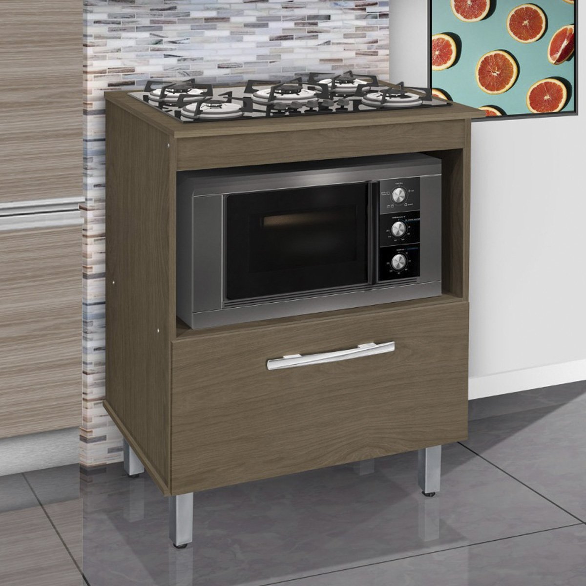 Balcão Bancada Gabinete Cooktop 5 bocas Buriti Amêndoa | MadeiraMadeira