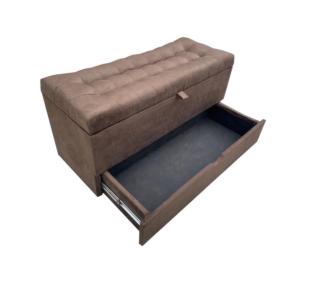 RECAMIER PUFF BAÚ SAPATEIRA E GAVETA 90 CM PARA CAMA DE SOLTEIRO- MARROM - 2