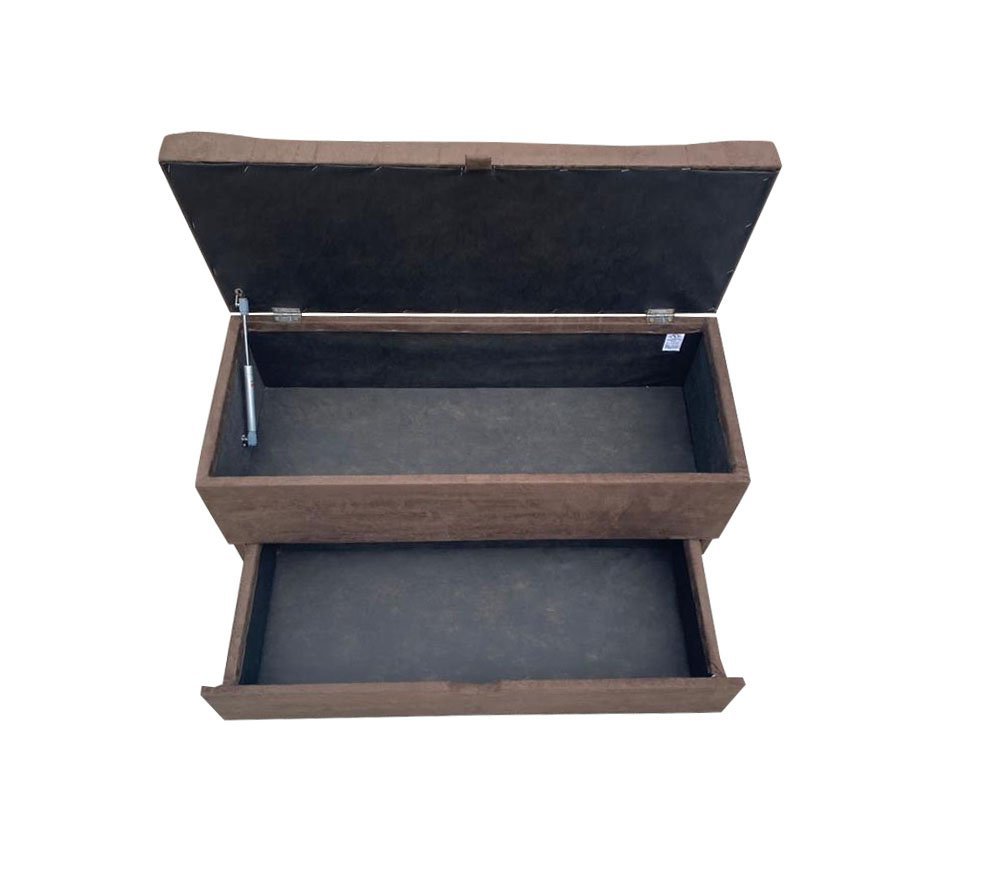 RECAMIER PUFF BAÚ SAPATEIRA E GAVETA 90 CM PARA CAMA DE SOLTEIRO- MARROM - 6