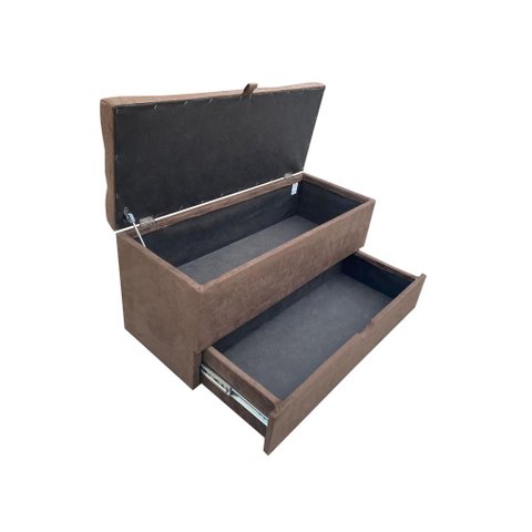 RECAMIER PUFF BAÚ SAPATEIRA E GAVETA 90 CM PARA CAMA DE SOLTEIRO- MARROM