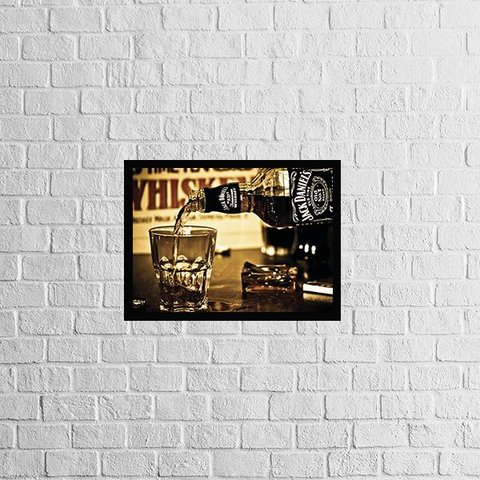 Quadro Garrafa Jack Daniel's 24x18cm - com vidro:Madeira preta