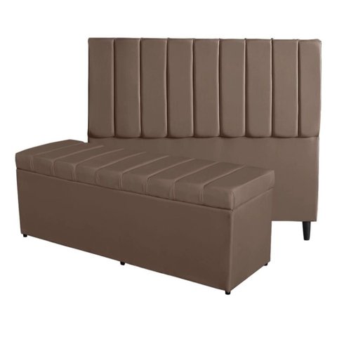 Kit de Quarto Roma Cabeceira de Cama Box e Calçadeira Baú King 195 Cm Suede Marrom do Lar Móveis