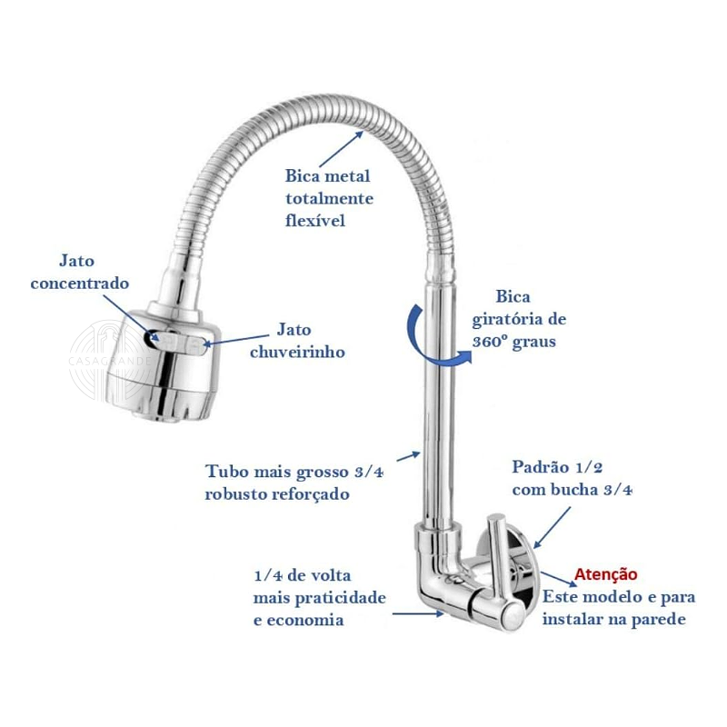 Torneira Flexível de Parede para Cozinha - 5