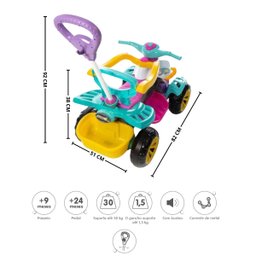 Carrinho de Passeio Infantil Quadriciclo com Haste e Pedal Cor:menina - 4