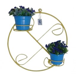 Suporte Ferro Plantas Redondo Colonial Amarelo 2 Vasos - 1