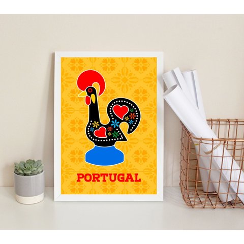 Quadro Decorativo Galo Barcelos- Portugal 33x24cm:madeira Branca
