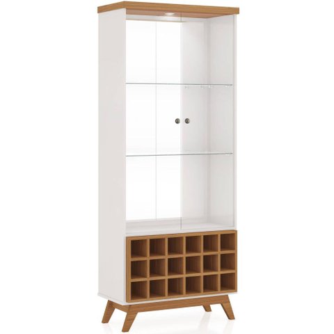 Cristaleira Adega Uruguai Alta com Led Cor Off White com Freijo - 47487