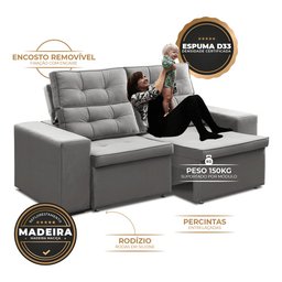 Sofá Roma Retrátil 2 Lugares Veludo Cinza 1.90cm Sala Tv Bz Home Decor - 5